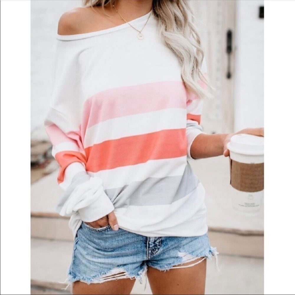 ๐HOST PICK๐โฃ๏ธSALEโฃ๏ธ Long Sleeve Off Shoulder Stripe Top